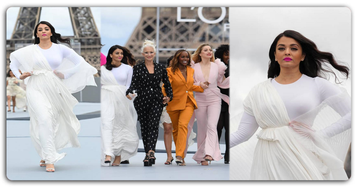पेरिस फैशन वीक में लोरियल के लिए सफेद रंग में चकाचौंध ऐश्वर्या राय, उनका रैंप वॉक की देख विडिओ